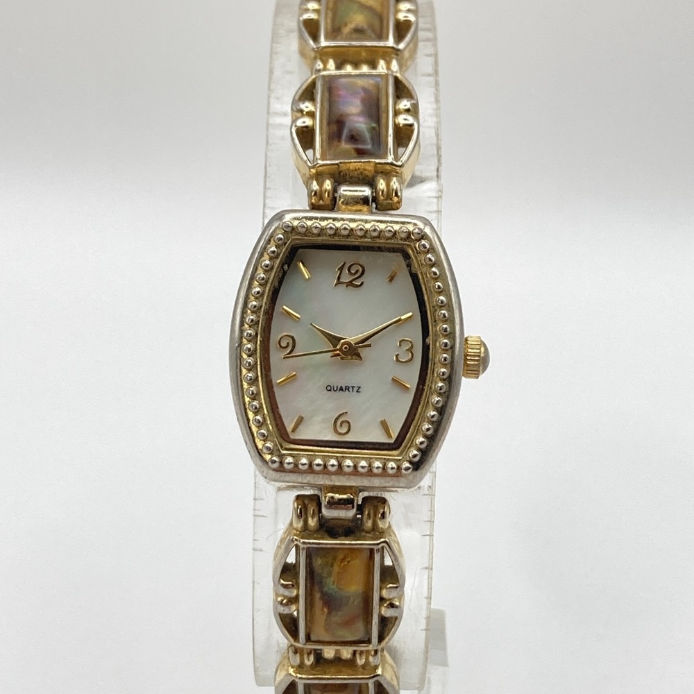 Abalone Women's Watch 19mm Gold Tone MOP Dial w/Extender New Battery 7.25" - Picture 2 of 16